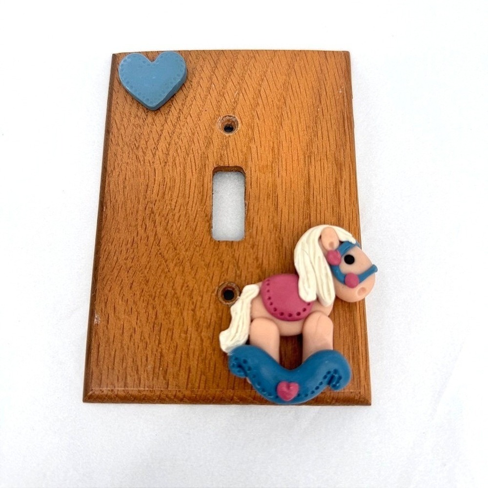 Light Switch Cover Rocking Horse Wood Heart Nursery Decor Clay Look Kid Room
